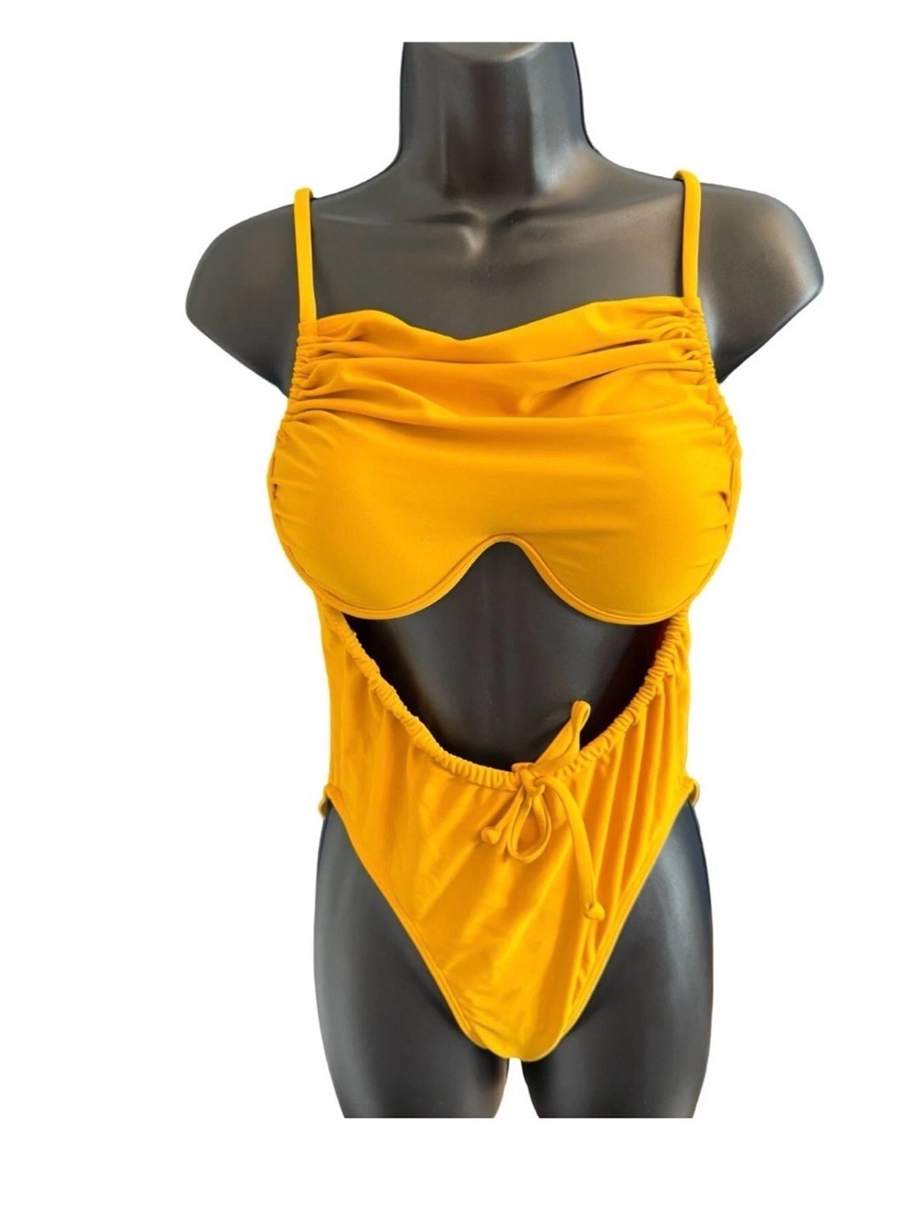 Andrea Iyamah Mustard Yellow Cutout One-Piece Swimsuit - Picture 2 of 7
